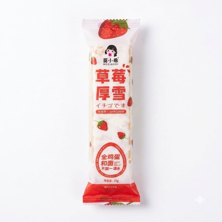 Bánh Saqima Dâu Tây Phủ Kem Moxiaoxi